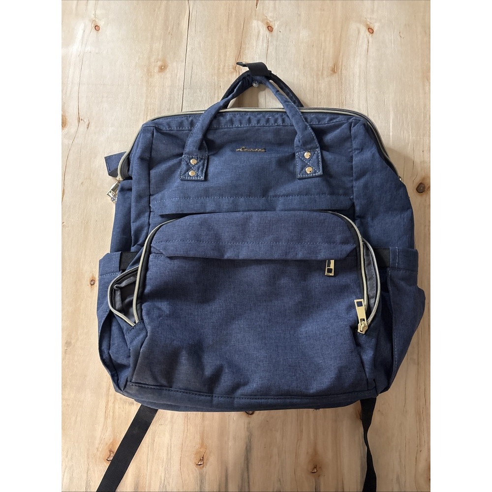 LOVEVOOK Laptop Backpack Women 15.6 Travel Bag Blue Gold Accents Solid Cotton